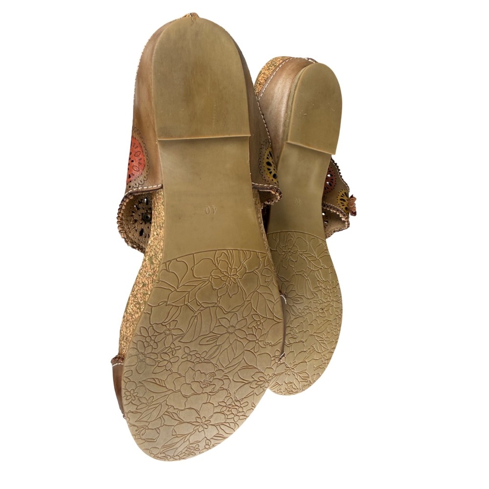 Spring Step L'Artiste Womens Tan‎ Floral Leather Slide Sandals Size 40 US 9-9.5 - Picture 7 of 11
